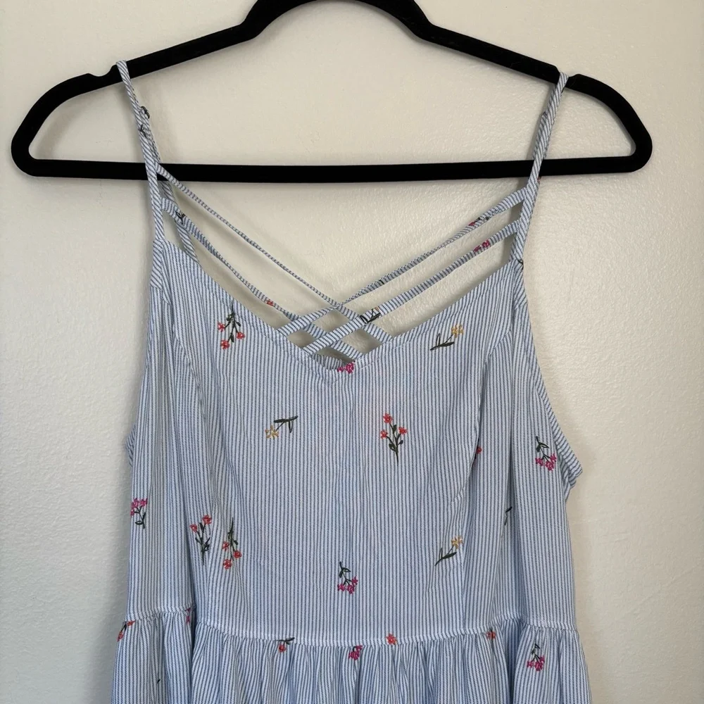 SO Blue Striped Floral Midi Dress Size Large - Picture 5 of 11